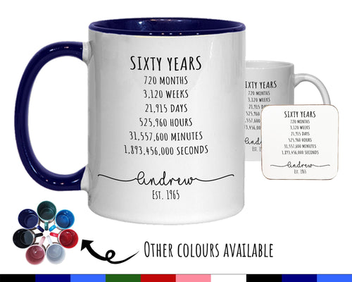 60th Birthday Gift for Men - Personalised Birthday Coffee Mug Coaster Age 60 Gift for Him Mens Lifetime Design Son Dad Grandad Sixty BNE60M