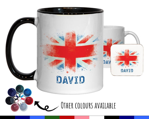 Personalised Union Jack Mug Gift - Great Gift for British UK Citizenship Visitor - Watercolour Flag Design Mug & Coaster MGZ369