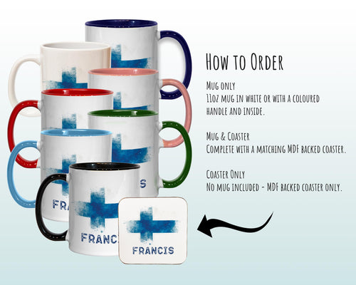 Personalised Scottish Flag Mug Gift - Great Gift for British Scotland Citizenship Visitor - Watercolour Flag Design Mug & Coaster MGZ368