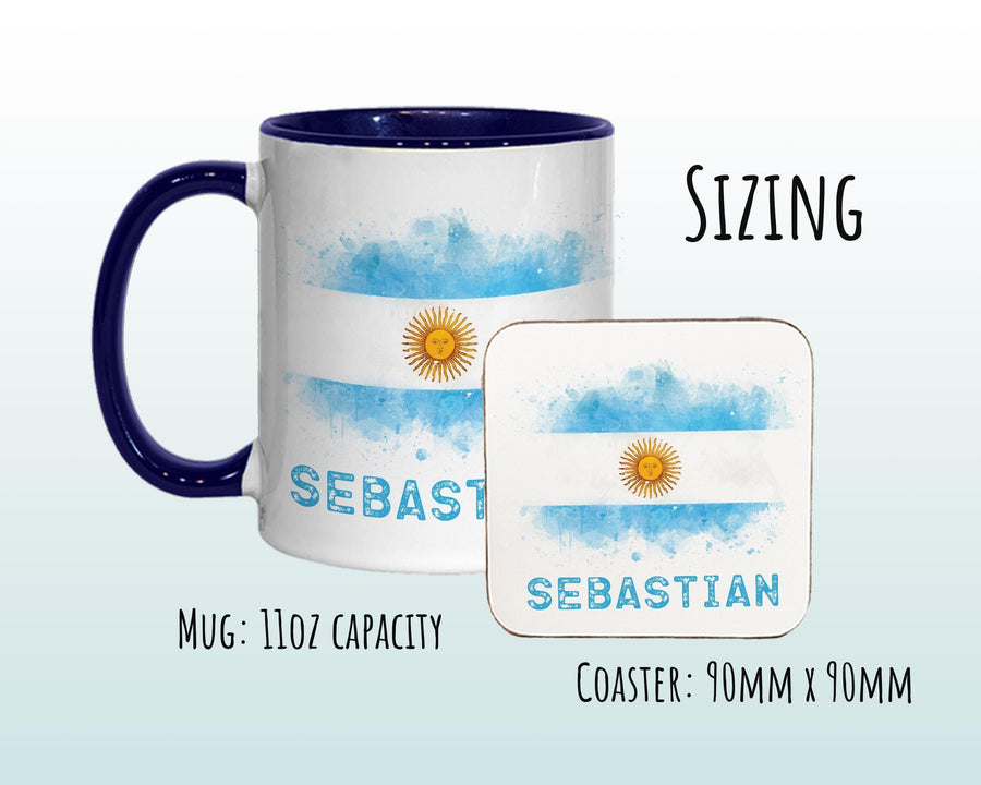 Personalised Argentina Flag Mug Gift - Great Gift for Argentinian Citizenship Visitor - Watercolour Flag Design Mug & Coaster MGZ367