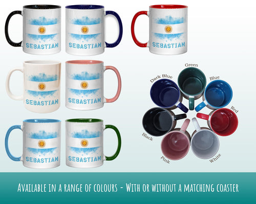 Personalised Argentina Flag Mug Gift - Great Gift for Argentinian Citizenship Visitor - Watercolour Flag Design Mug & Coaster MGZ367