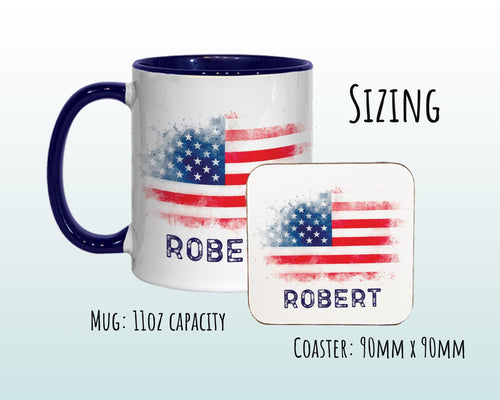 Personalised USA Flag Mug Gift - Great Gifts for Americans Citizenship  - Watercolour Star Spangled Banner Flag Design Mug & Coaster MGZ365