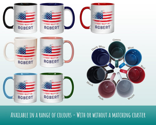 Personalised USA Flag Mug Gift - Great Gifts for Americans Citizenship  - Watercolour Star Spangled Banner Flag Design Mug & Coaster MGZ365