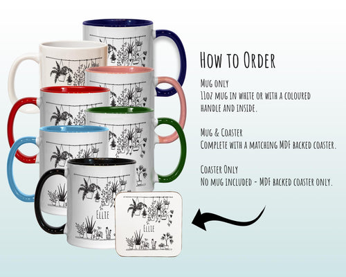 Personalised Plant Lovers Mug Gift - Great Gifts for Plant Care Enthusiasts Gardening Gifts - Hand Drawn Plants Design Mug & Coaster MGZ396