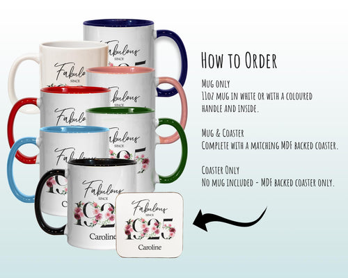 100th Birthday Gift for Women - Fabulous Since 1926 Personalised Coffee Mug Coaster 100 Gift for Her - Ladies Floral Design Nan Gran BNC100M