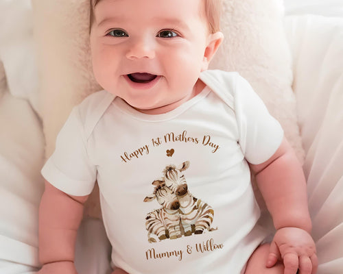 First Mothers Day Gift Personalised Present - Zebra Design Babygrow Tee Vest Gift for New Mum from Baby Zebra Print Matching Cushion SMC010