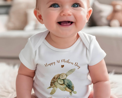 First Mothers Day Gift Personalised Present - Turtle Design Babygrow Tee Vest Gift for New Mum Gift from Baby Print Matching Cushion SMC009