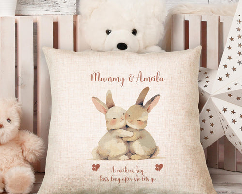 First Mothers Day Gift Personalised Present - Cute Bunny Rabbit Design Babygrow Tee Vest Gift for Mum Animals - Matching Cushion SMC006