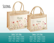 Nanny Gift Personalised Jute Bag - Pink Wild Flower Tote Bag Gift for Grandma Nan - Custom Shopping Market Bag - Bag for Nans Birthday BT001