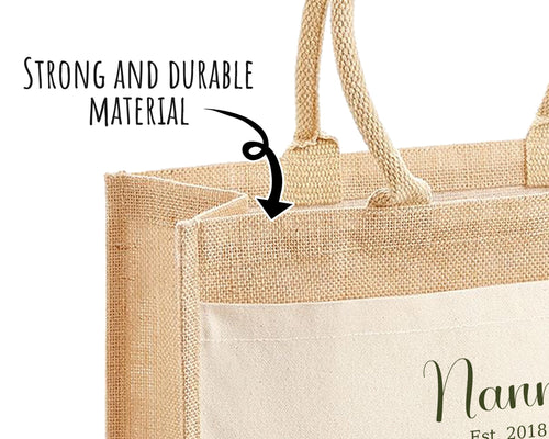 Nanny Gift Personalised Jute Bag - Pink Wild Flower Tote Bag Gift for Grandma Nan - Custom Shopping Market Bag - Bag for Nans Birthday BT001