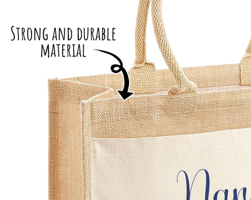 Nanny Gift Personalised Jute Bag - Blue Wild Flowers Tote Bag Gift for Grandma Nan - Custom Shopping Market Bag - Bag for Nan Birthday BT002