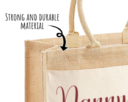 Nanny Gift Personalised Jute Bag - Floral Pink Tote Bag Gift for Grandma Nan - Custom Shopping Market Bag - Nanny Bag for Nan Birthday BT005