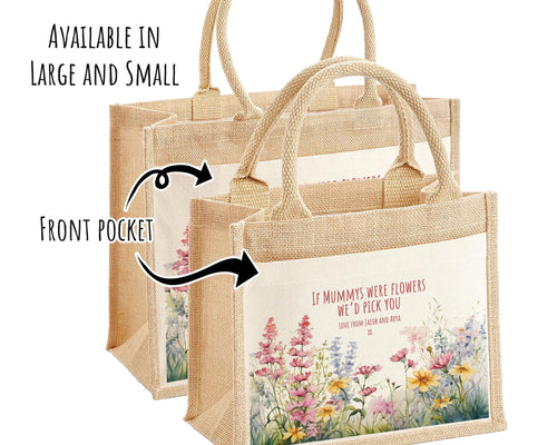 Mummy Gift Personalised Jute Bag -  Mothers Day Gift Floral Tote Bag Gift for Mum Mama - Custom Shopping Market Bag - Mummy Bag BT004