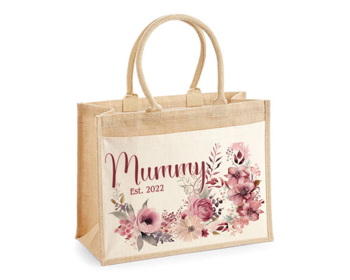 Mummy Gift Personalised Jute Bag -  Mothers Day Gift Floral Tote Bag Gift for Mum Mama - Custom Shopping Market Bag - Mummy Bag BT005