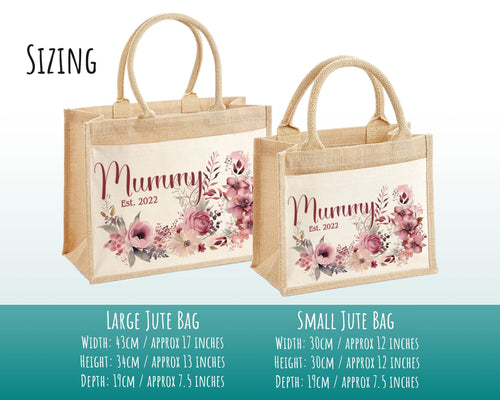 Mummy Gift Personalised Jute Bag -  Mothers Day Gift Floral Tote Bag Gift for Mum Mama - Custom Shopping Market Bag - Mummy Bag BT005