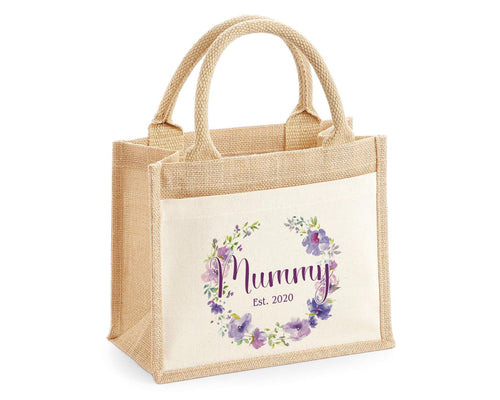 Mummy Gift Personalised Jute Bag -  Mothers Day Gift Floral Tote Bag Gift for Mum Mama - Custom Shopping Market Bag - Mummy Bag BT006
