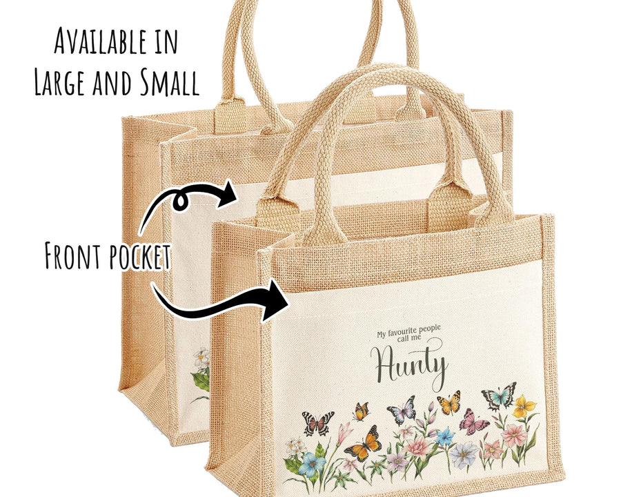 Aunty Gift Personalised Jute Bag - Auntie Birthday Gift Floral Tote Bag Gift for Her Family Friend - Custom Shopping Market Tote Bag BT007