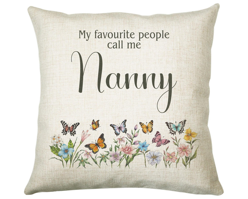 Nanny Gift Cushion - Personalised Scatter Cushion Pillow for Her Women - Butterfly Flowers Custom Name Granny Gift for Nan Mothers Day BC007