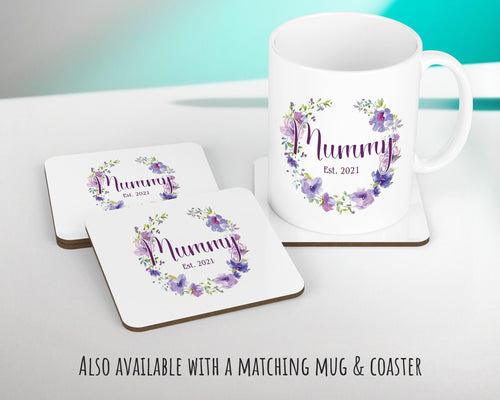 Mummy Gift Cushion - Personalised Scatter Cushion Pillow for Her Women - Purple Floral Wreath Custom Name Gift for Mum Mothers Day BC006