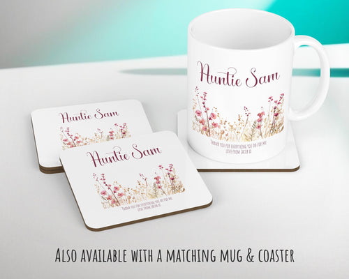 Aunty Gift Cushion - Personalised Scatter Cushion Pillow for Her Women - Pink Wild Flower Design Custom Name Gift for Aunt Mothers Day BC003