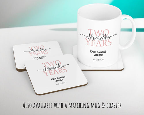 2nd Wedding Anniversary Gift for Him for Her - Second Cotton Anniversary Gift Cushion Personalised with Names Date Mr and Mrs Married BNJ02C