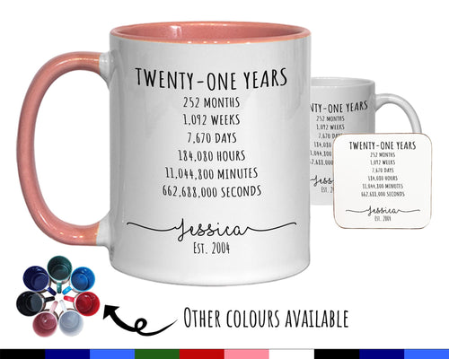 21st Birthday Gift for Her - Personalised Birthday Coffee Mug Coaster Age 21 Gift for Women Lifetime Design Daughter Sister TwentyOne BNE21M