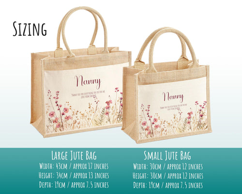 Nanny Gift Personalised Jute Bag - Pink Floral Tote Bag Gift for Grandma Nan - Custom Shopping Market Bag - Nanny Bag for Nan Birthday BT003