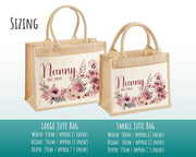 Nanny Gift Personalised Jute Bag - Floral Pink Tote Bag Gift for Grandma Nan - Custom Shopping Market Bag - Nanny Bag for Nan Birthday BT005