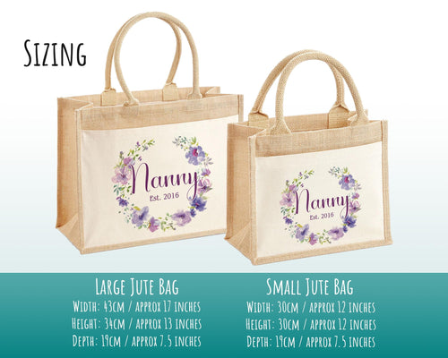 Nanny Gift Personalised Jute Bag - Purple Flower Tote Bag Gift for Grandma Nan - Custom Shopping Market Bag - Bag for Nans Birthday BT006