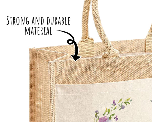 Nanny Gift Personalised Jute Bag - Purple Flower Tote Bag Gift for Grandma Nan - Custom Shopping Market Bag - Bag for Nans Birthday BT006