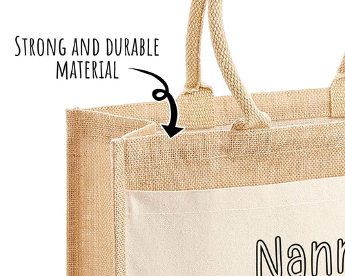 Nanny Gift Personalised Jute Bag - Floral Doodle Tote Bag Gift for Grandma Nan - Custom Shopping Market Bag for Nans Birthday Hearts BT008