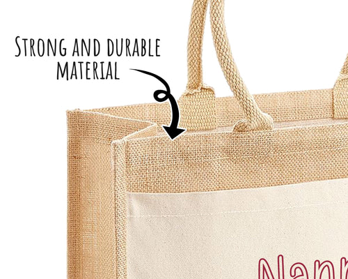 Nanny Gift Personalised Jute Bag - Love Heart Tote Bag Gift for Grandma Nan - Custom Shopping Market Bag - Nanny Bag for Nans Birthday BT009