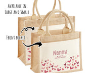 Nanny Gift Personalised Jute Bag - Love Heart Tote Bag Gift for Grandma Nan - Custom Shopping Market Bag - Nanny Bag for Nans Birthday BT009