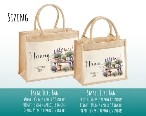 Nanny Gift Personalised Jute Bag - Garden Plants Tote Bag Design Gift for Grandma Nan - Custom Shopping Market Bag for Nans Birthday BT010