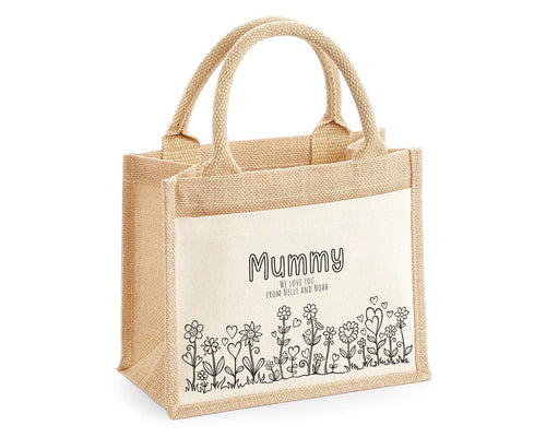 Mummy Gift Personalised Jute Bag -  Mothers Day Gift Floral Tote Bag Gift for Mum Mama - Custom Shopping Market Bag - Mummy Bag BT008