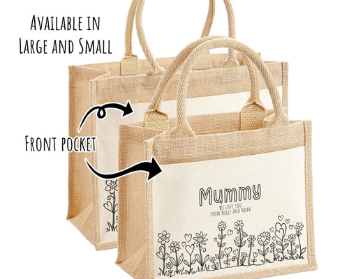 Mummy Gift Personalised Jute Bag -  Mothers Day Gift Floral Tote Bag Gift for Mum Mama - Custom Shopping Market Bag - Mummy Bag BT008