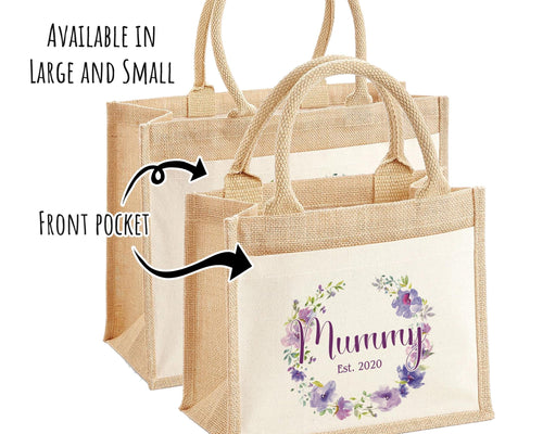 Mummy Gift Personalised Jute Bag -  Mothers Day Gift Floral Tote Bag Gift for Mum Mama - Custom Shopping Market Bag - Mummy Bag BT006