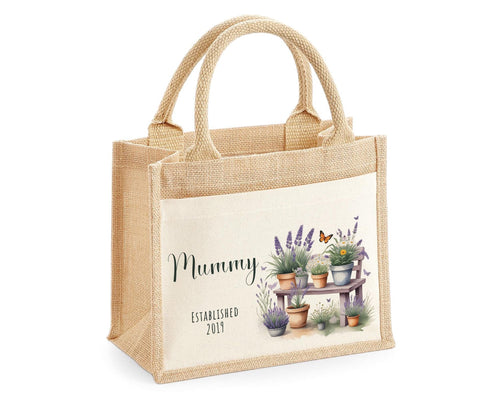 Mummy Gift Personalised Jute Bag -  Mothers Day Gift Floral Tote Bag Gift for Mum Mama - Custom Shopping Market Bag - Mummy Bag BT010