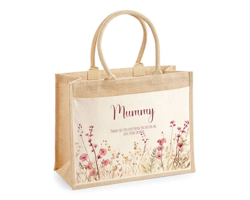 Mummy Gift Personalised Jute Bag -  Mothers Day Gift Floral Tote Bag Gift for Mum Mama - Custom Shopping Market Bag - Mummy Bag BT003