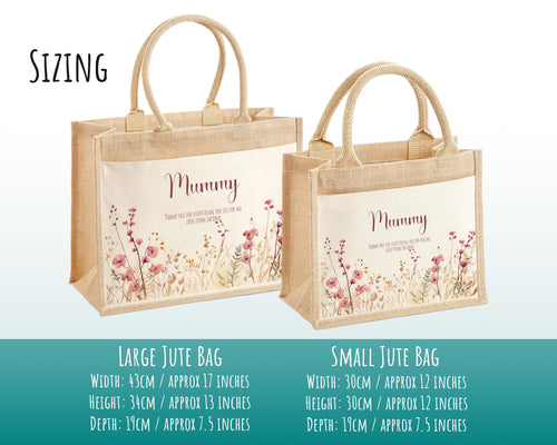 Mummy Gift Personalised Jute Bag -  Mothers Day Gift Floral Tote Bag Gift for Mum Mama - Custom Shopping Market Bag - Mummy Bag BT003
