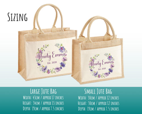Aunty Gift Personalised Jute Bag - Auntie Birthday Gift Floral Tote Bag Gift for Her Family Friend - Custom Shopping Market Tote Bag BT006