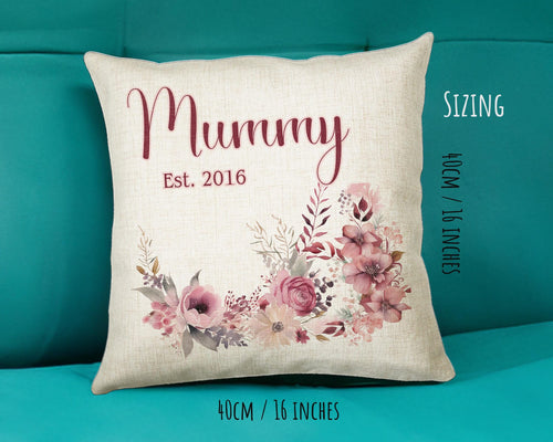 Mummy Gift Cushion - Personalised Scatter Cushion Pillow for Her Women Pink Flower Design Custom Name Mama Gift for Mum Mothers Day BC005