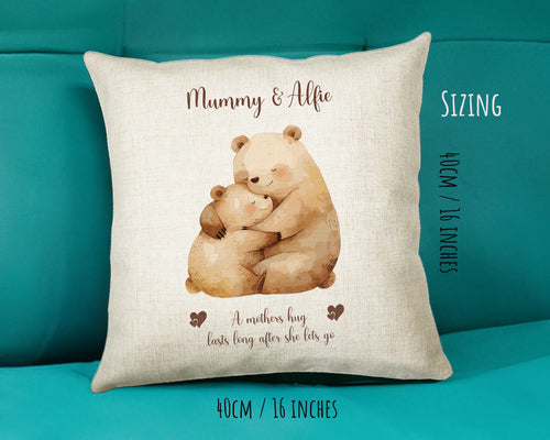 Mum Gift from Son Daughter - Personalised Bear Design Mummy Scatter Cushion Matching Mummy Mug Coaster Gift Set Bundle Gifts for Mum SMC005