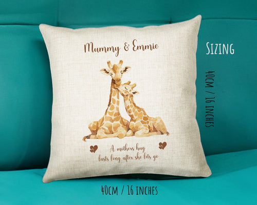 Mum Gift from Son Daughter - Personalised Giraffe Design Mummy Scatter Cushion Matching Mummy Mug Coaster Gift Bundle Gifts for Mum SMC007