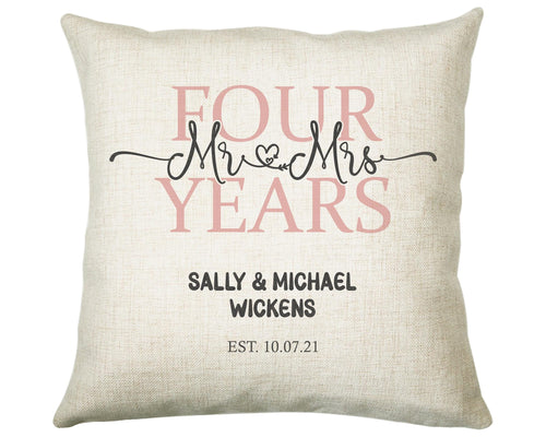 4th Wedding Anniversary Gift for Him for Her - Forth Cotton Anniversary Gift Cushion Personalised with Names Date Mr and Mrs Married BNJ04C