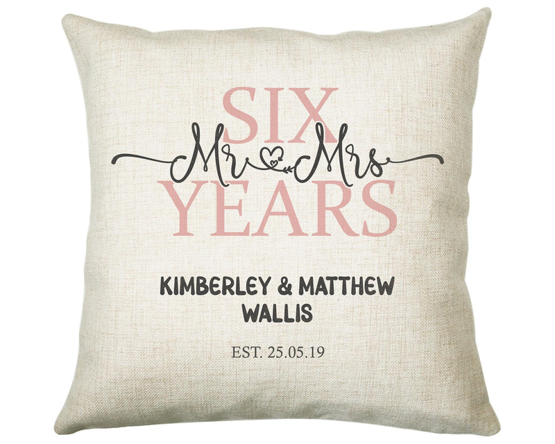 6th Wedding Anniversary Gift for Him for Her - Sixth Cotton Anniversary Gift Cushion Personalised with Names Date Mr and Mrs Married BNJ06C