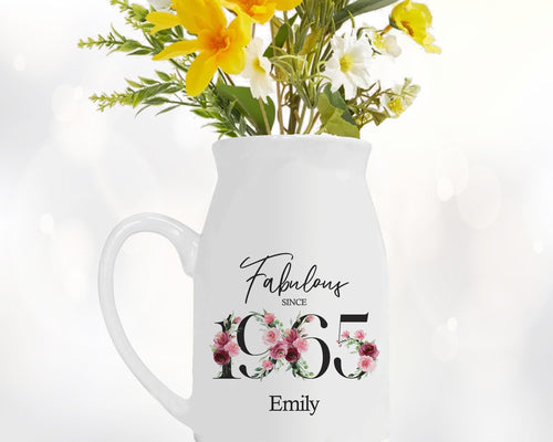 60th Birthday Gift for Women - Fabulous Since 1966 Small Personalised Flower Pot Vase 60 Gift for Her Ladies Floral Design Mum Nan BNC60