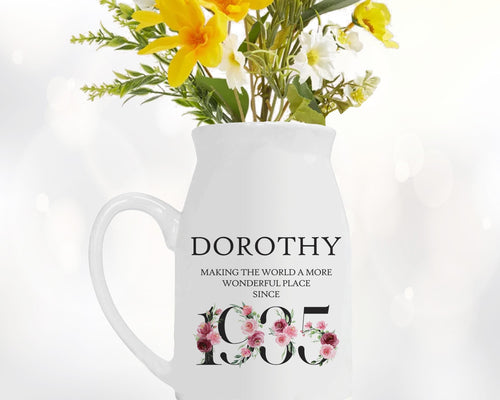 90th Birthday Gift for Women - Wonderful since 1936 Small Personalised Flower Pot Vase 90 Gift for Her Ladies Floral Design Nan Gran BND90