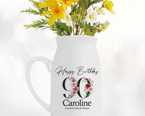 90th Birthday Gift for Women - Happy Birthday 90 Small Personalised Flower Pot Vase 1936 Gift for Her Ladies Floral Design Nan Gran BNA90