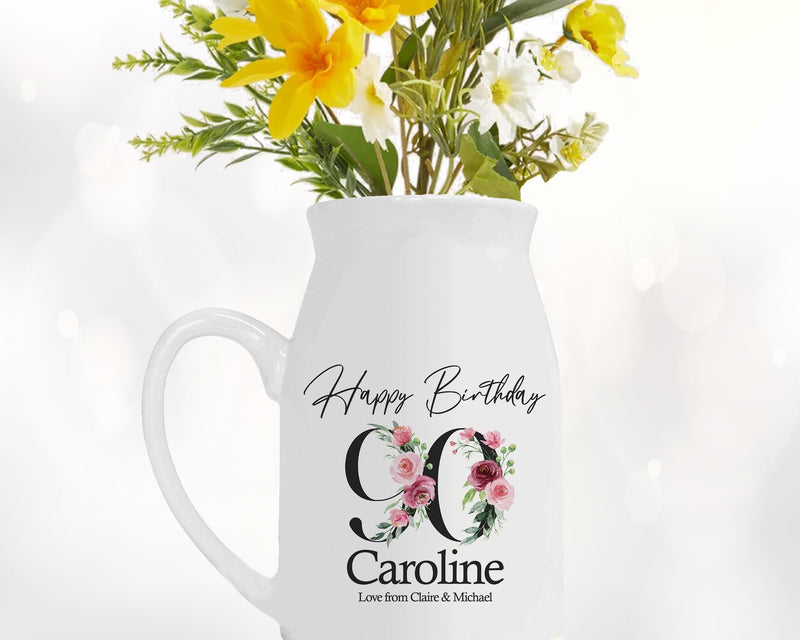 90th Birthday Gift for Women - Happy Birthday 90 Small Personalised Flower Pot Vase 1936 Gift for Her Ladies Floral Design Nan Gran BNA90
